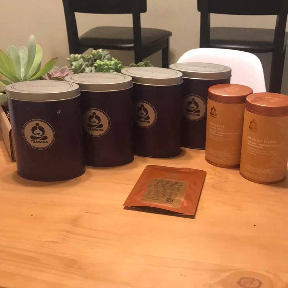 Teavana storage tins plus sample tea